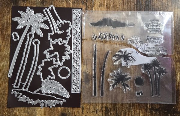 Palm tree beach stamp and die set