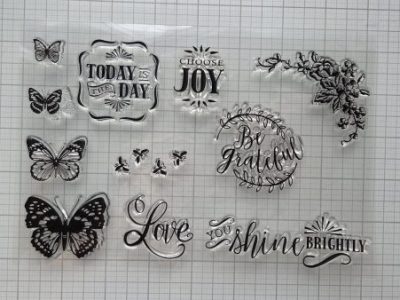 USED: Butterfly & sentiment stamp set
